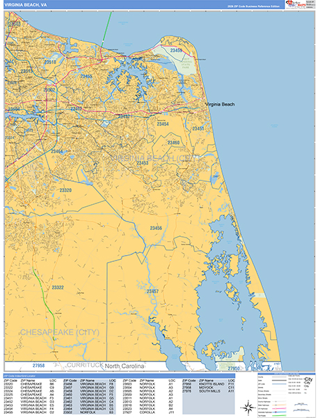 Virginia Beach Wall Map Basic Style